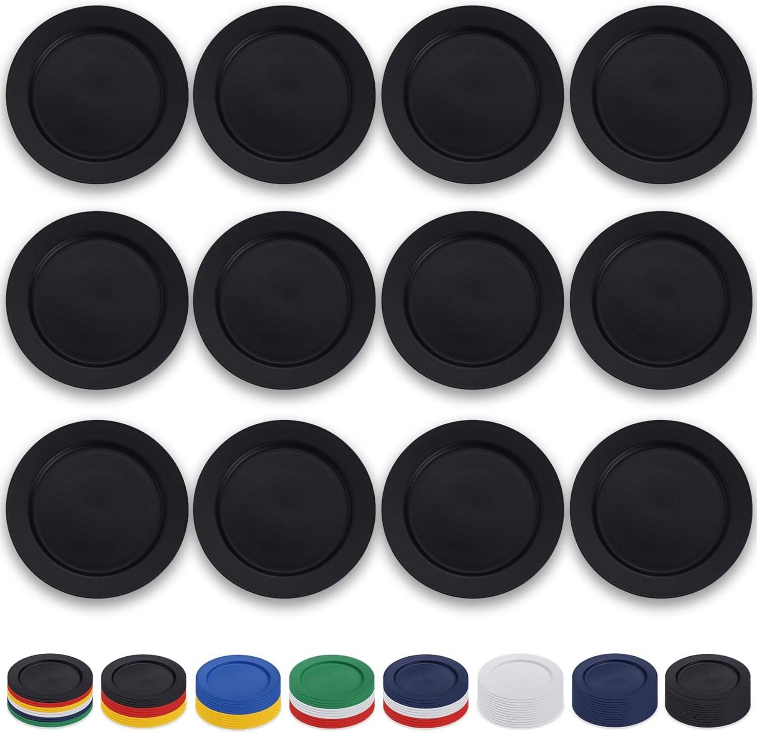 12er Set schwarze Kunststoff Speiseteller 25cm - Salat