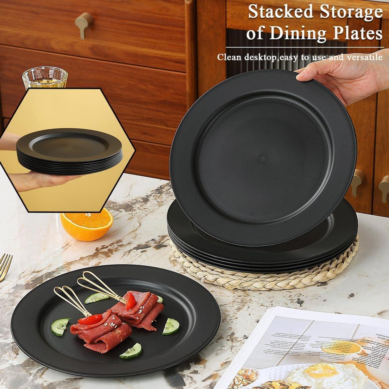 Schwarze Kunststoff Teller Set 12 Stück 25cm Outdoor Picknick Camping