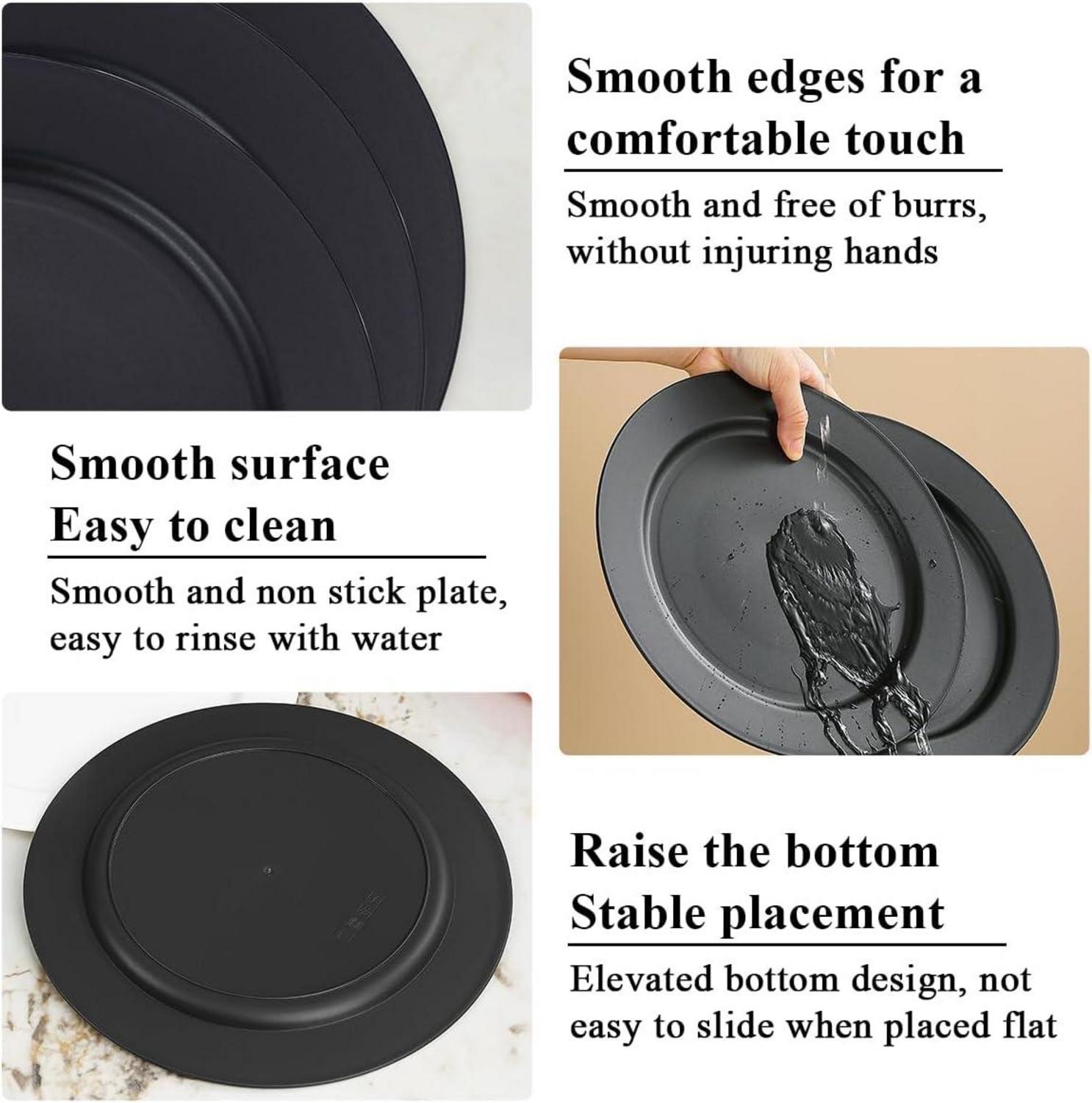 Berglander Schwarze Kunststoff Teller Set 12 Stück 25cm für Picknick Camping und Garten