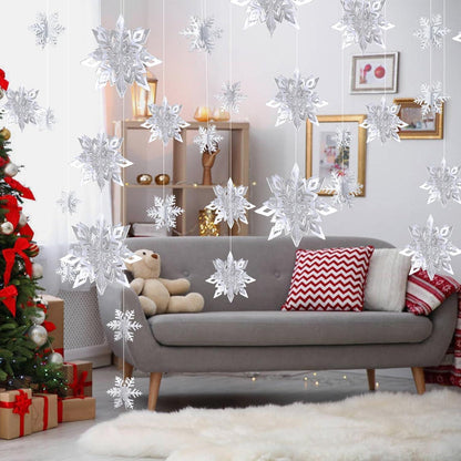 3D Schneeflocken Dekoration Weihnachtsdeko Winter Silber