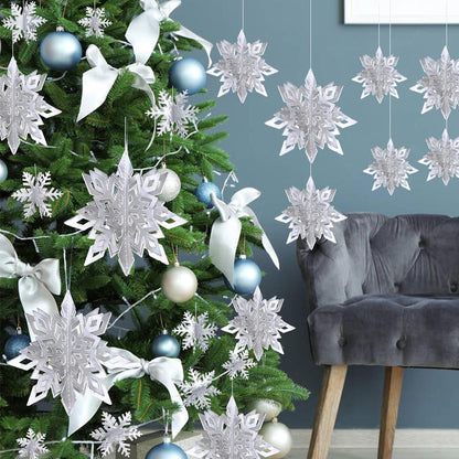 24 Stück 3D Schneeflocken Deko Weihnachtsdeko Silber Winterdekoration