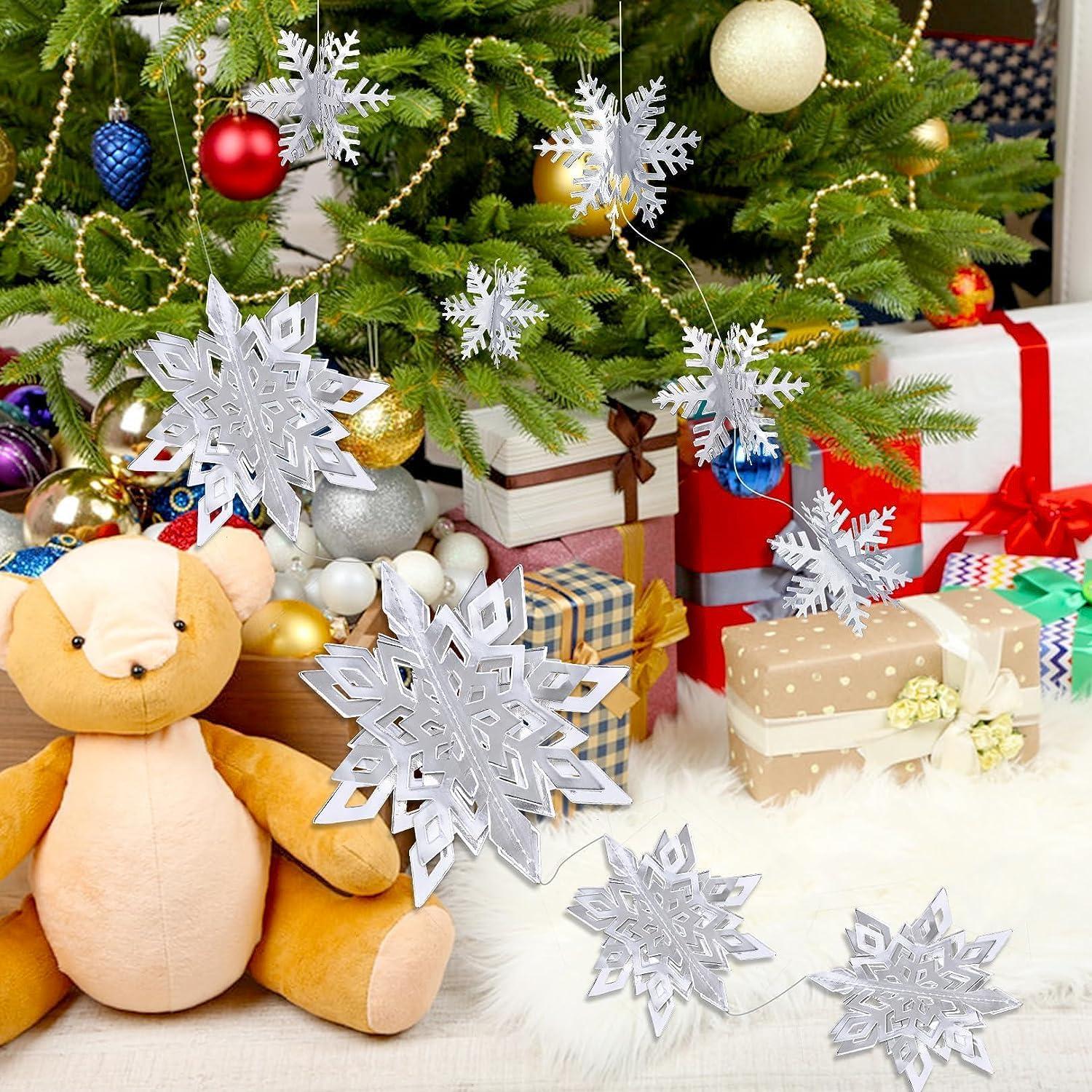 3D Schneeflocken Deko 24 Stück Weihnachtsdeko Silber Winterfest