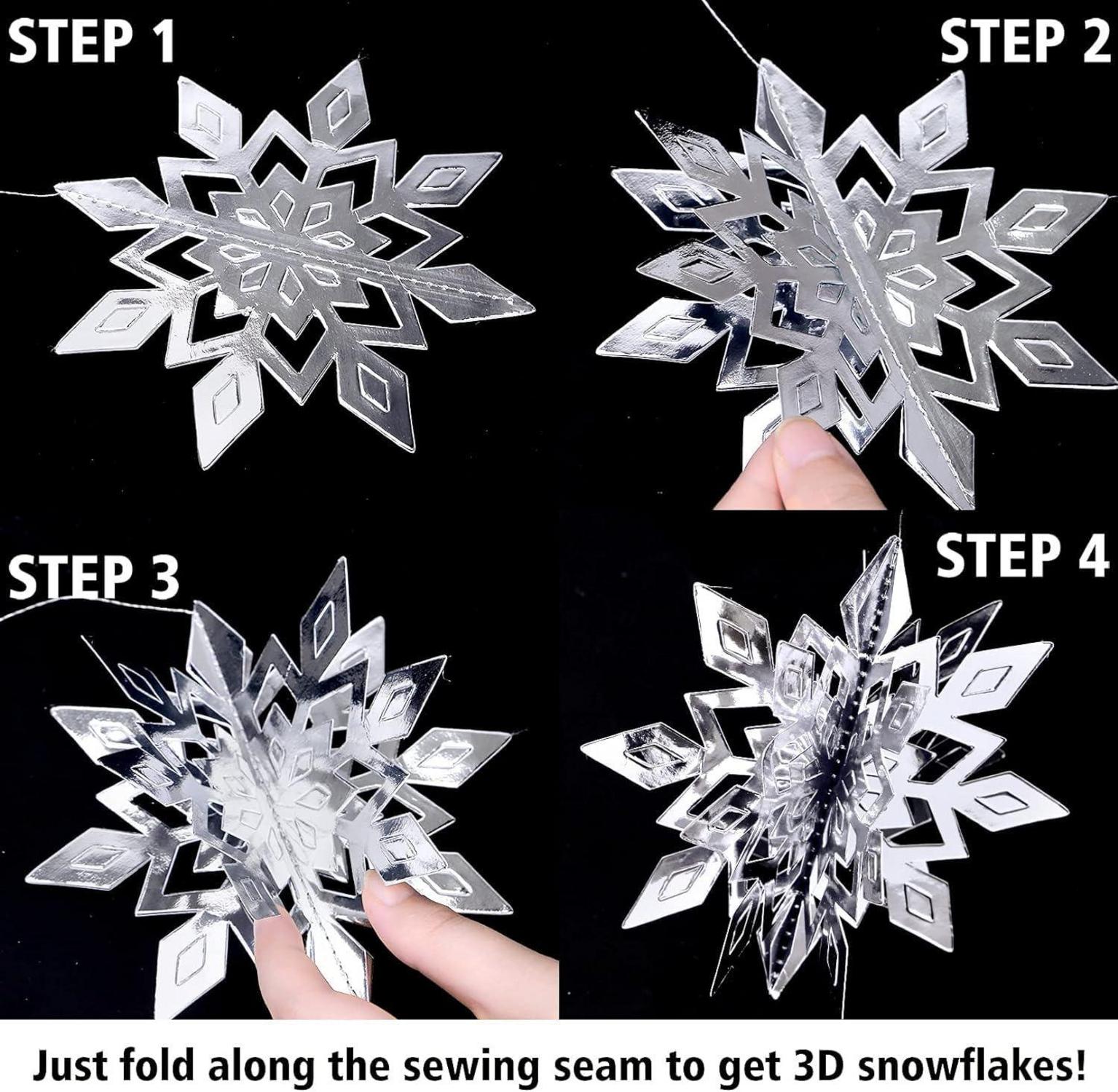 24 Stück 3D Schneeflocken Weihnachtsdeko Hängend Winter DIY Silber