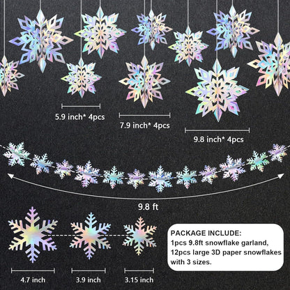 24er Set Weihnachtsdeko Schneeflocken 3D Hängend Winterfest