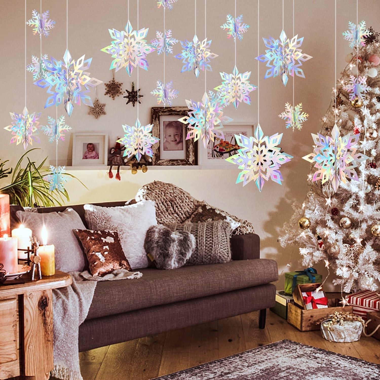 24er Set 3D Schneeflocken Weihnachtsdeko Laserfarbe