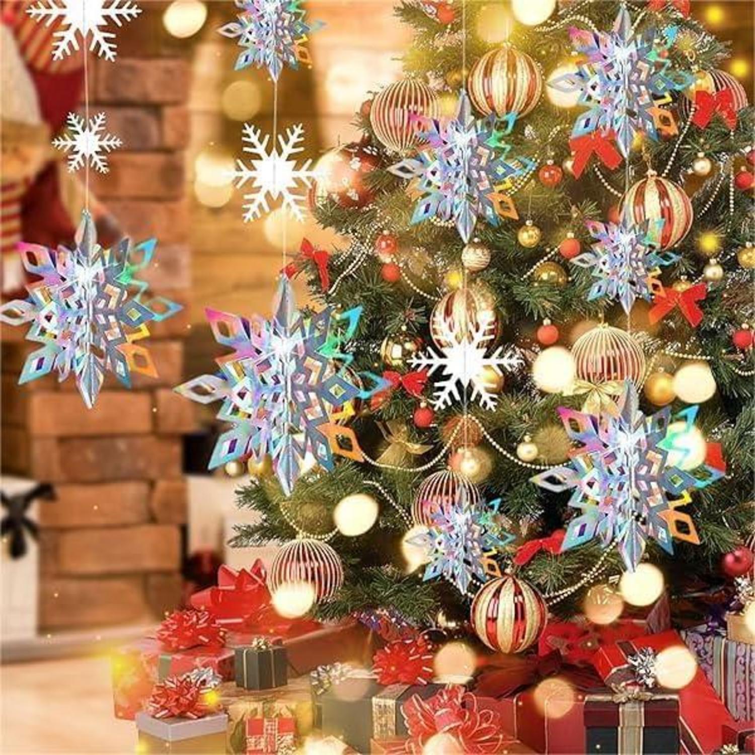 3D Schneeflocken Deko 24 Stück Weihnachtsdeko Hängend Winterfest