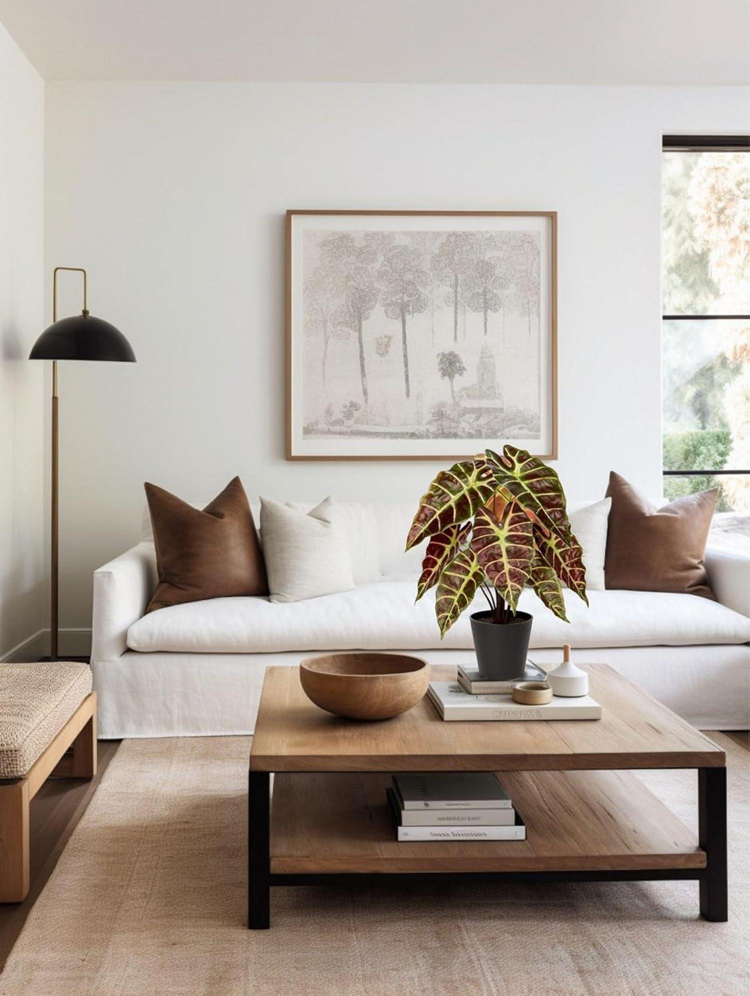 Briful Kunstpflanze Calathea Zebrina Alocasia Sanderiana Real-Touch Dekopflanze 43 cm