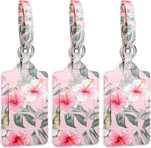 Kofferanhänger Set Adressschild Hibiskus PU Leder Schutz Privatsphäre
