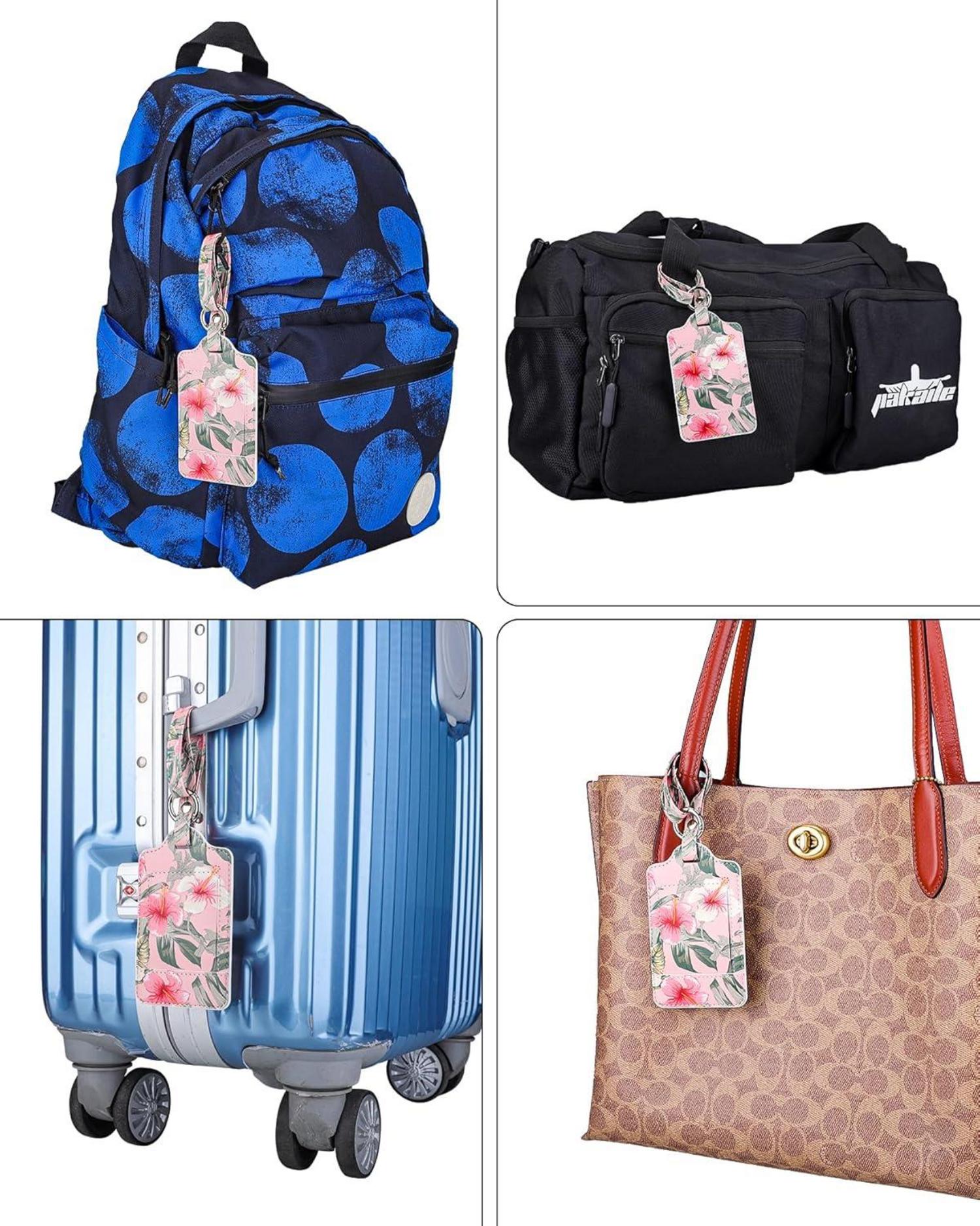 3er Set Kofferanhänger Hibiskus Design PU Leder Reise Gepäck Tag
