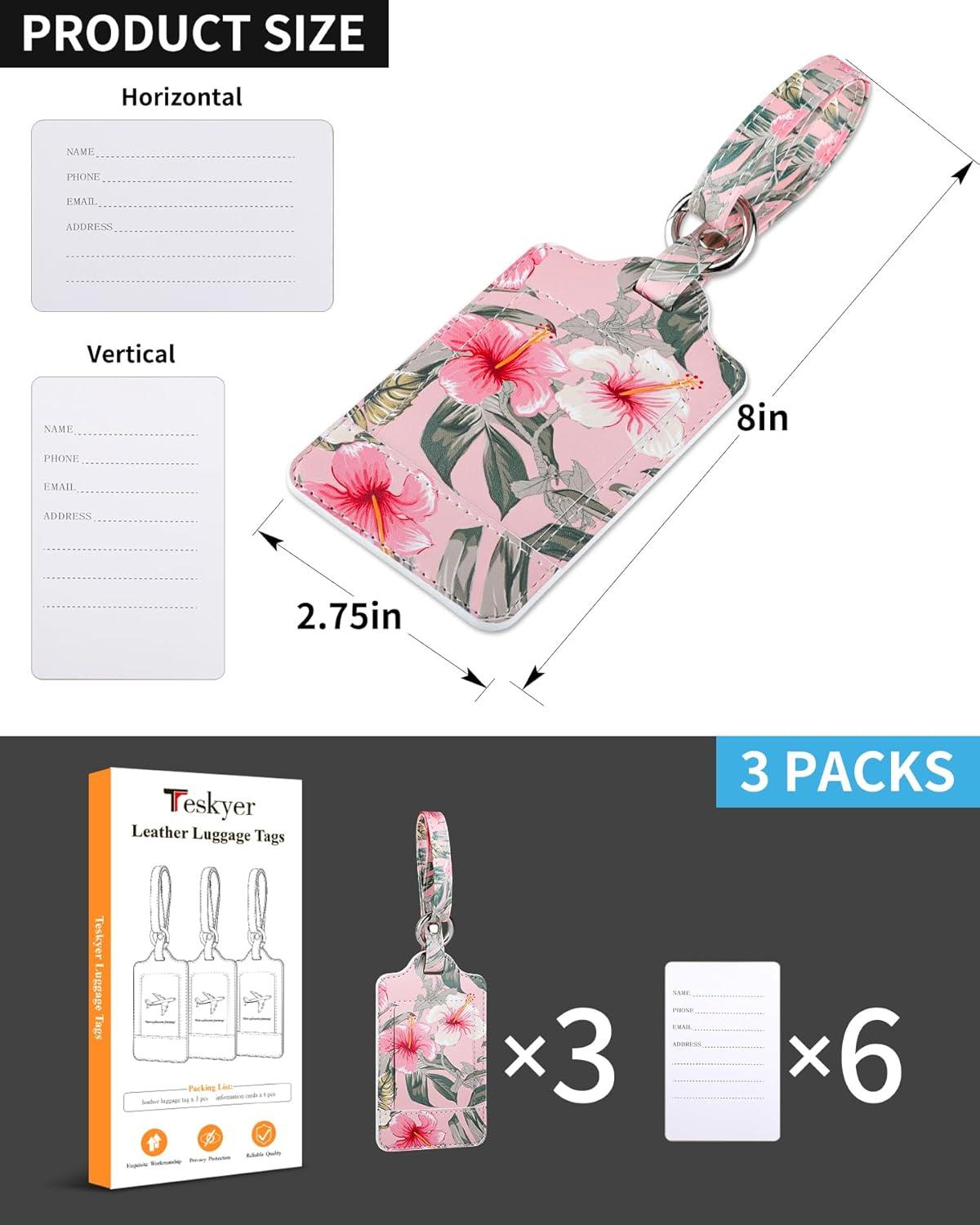 Teskyer 3er Pack Kofferanhänger Hibiskus Blume PU Leder