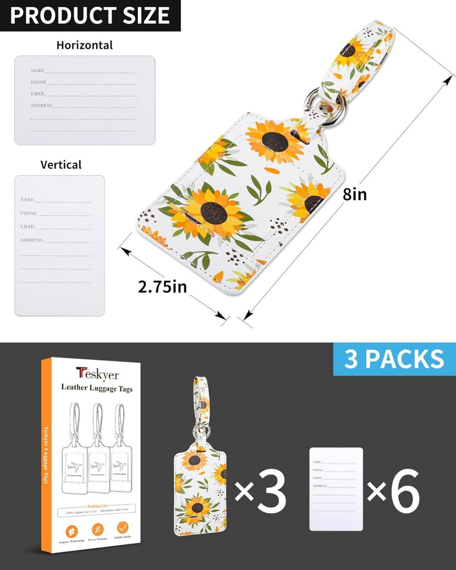 3er Set Kofferanhänger Sonnenblume PU Leder Schutz der Privatsphäre
