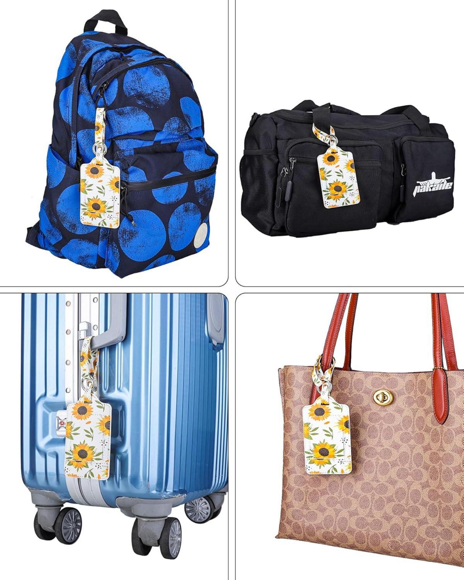 Kofferanhänger 3er Set Adressschild Sonnenblume Design PU Leder