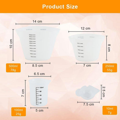 Silikon Messbecher Set 6-teilig 500ml 250ml 100ml 10ml Clear