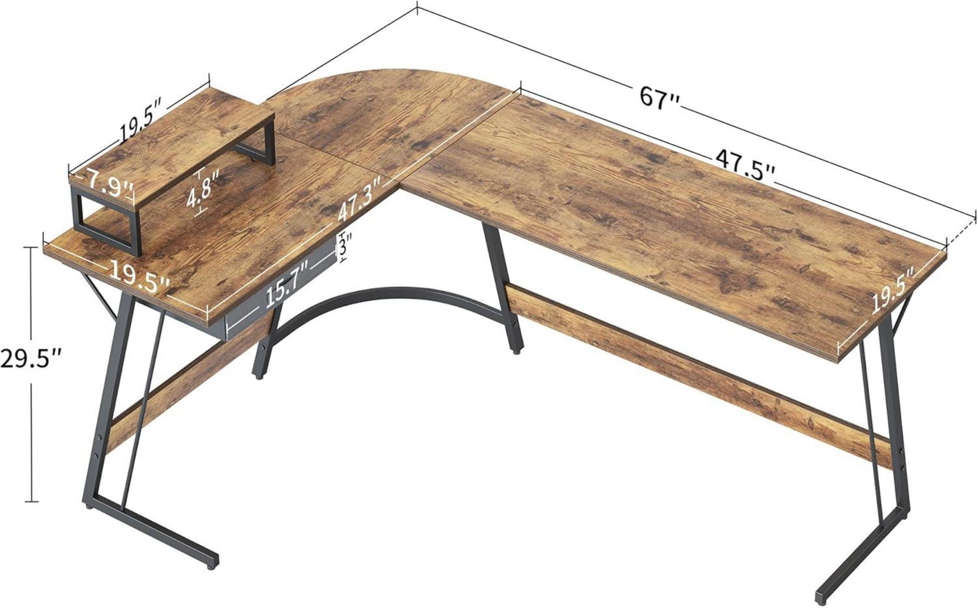 Eckschreibtisch 170x120 cm Stabil L-Form Computertisch Monitorständer