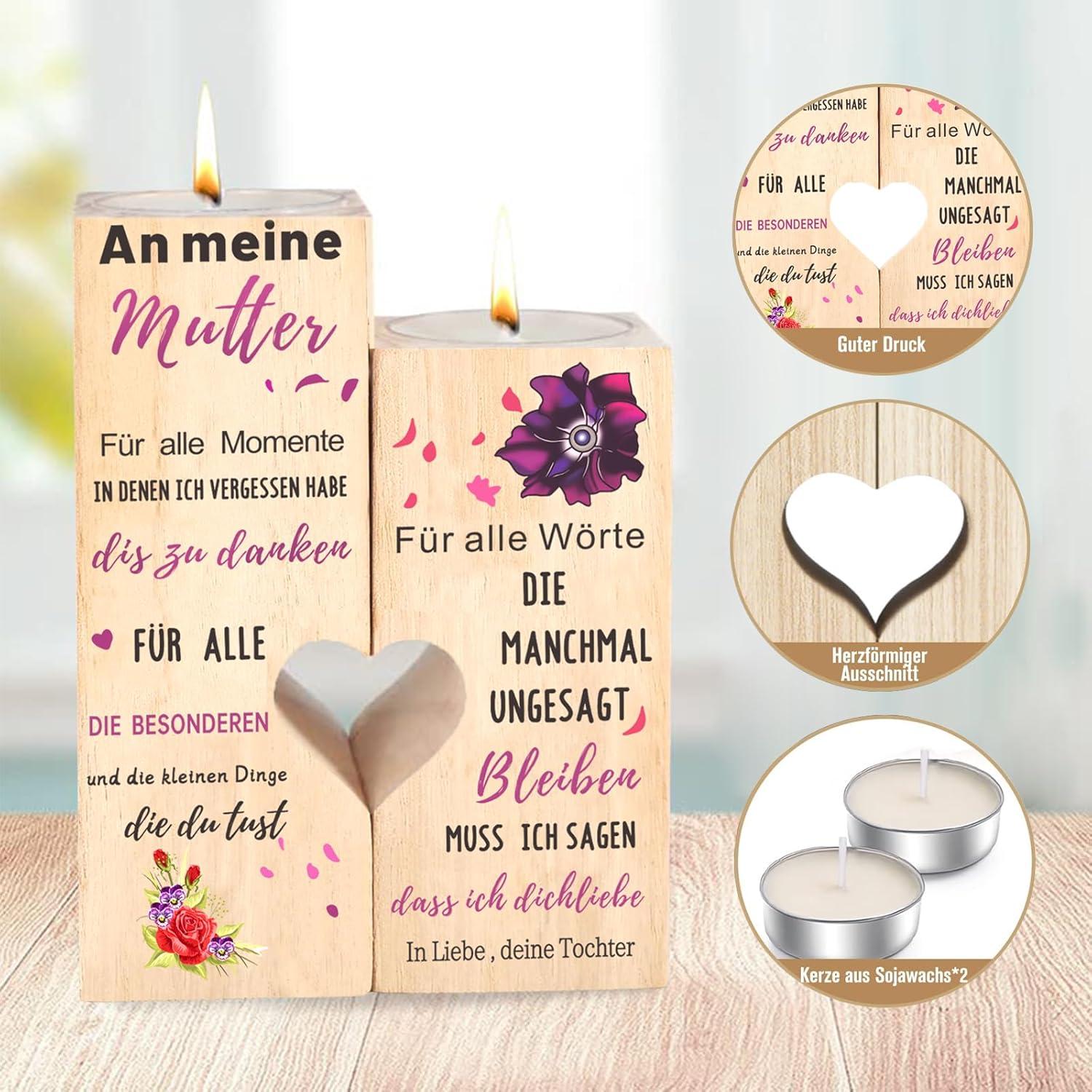 Kerzenhalter Mama Tochter Geschenk - Geburtstag Weihnachten - Naturholz - Lasergravur