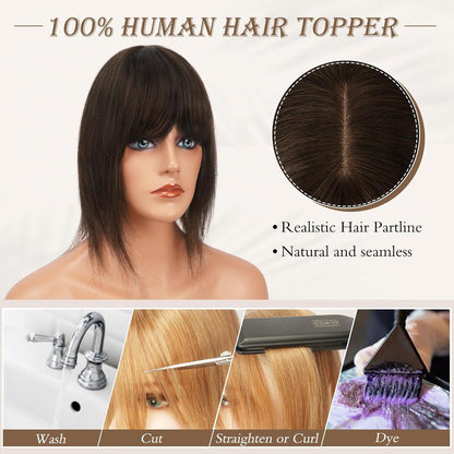 Echthaar Topper Krone Haarteil dunkelbraun 30cm