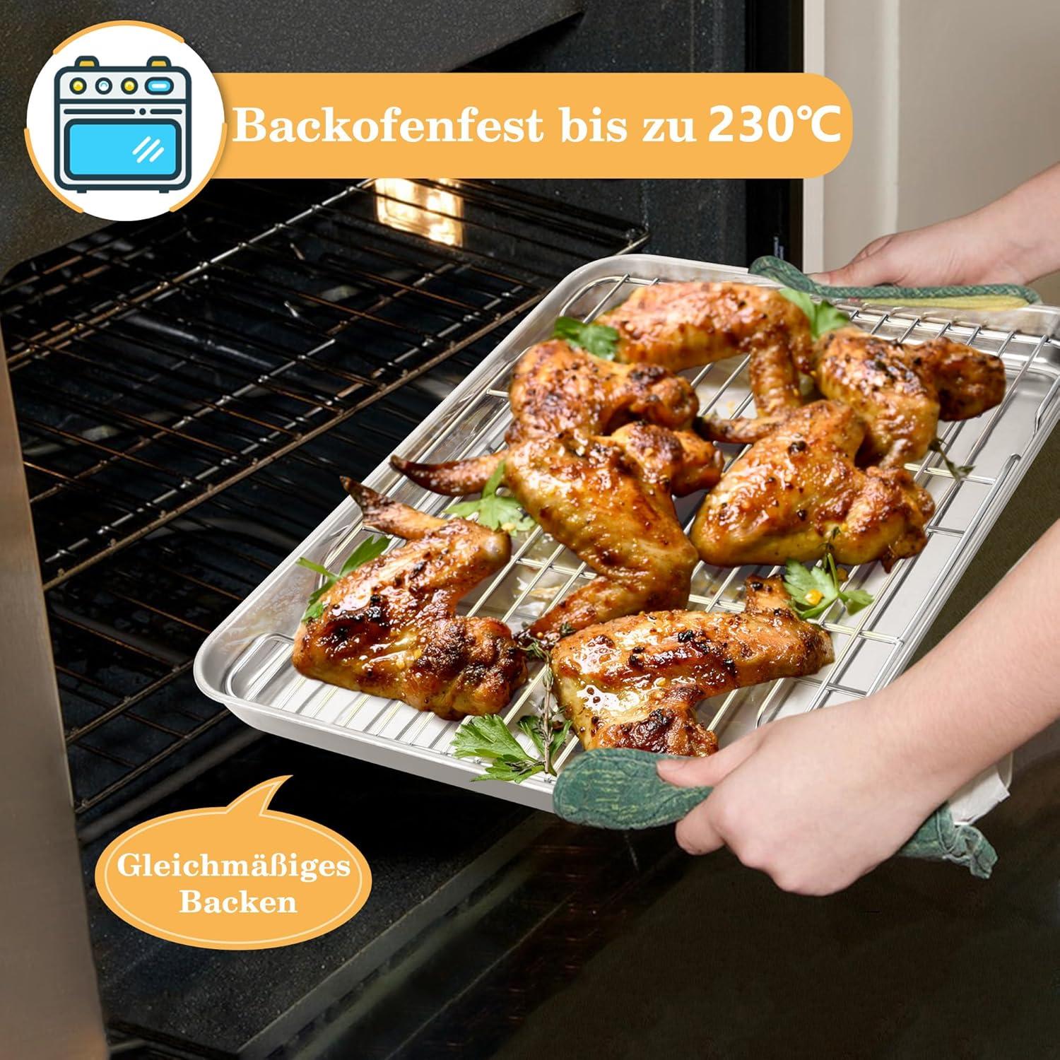 Edelstahl Abkühlgitter Set 2er 42x29cm Backen Braten Grillen - Spülmaschinenfest