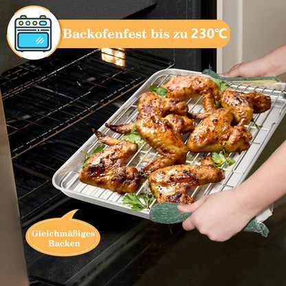Edelstahl Abkühlgitter Set 2er 42x29cm Backen Braten Grillen - Spülmaschinenfest