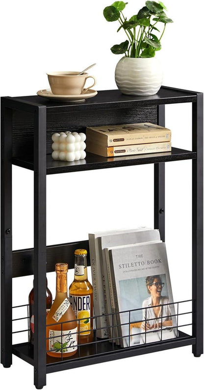 Beistelltisch mit Zeitschriftenhalter 3 Etagen Schwarz