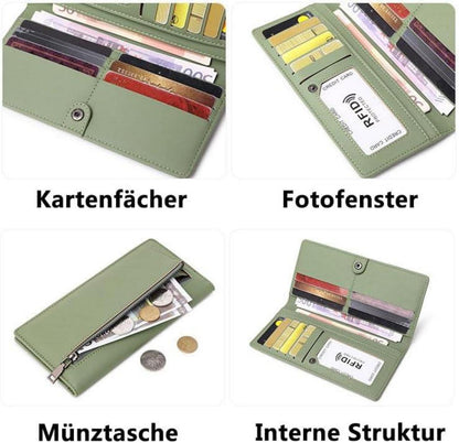 Damen Geldbörse Groß RFID schwarz PU Leder Münzfach 12 Kartenfächer 3 Hauptfächer