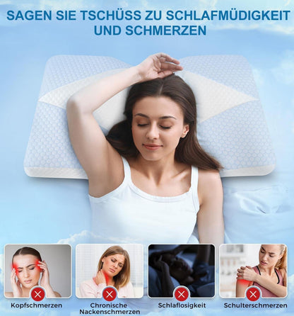 Orthopädisches Memory Foam Nackenkissen mit Kühlendem Bezug - Blau