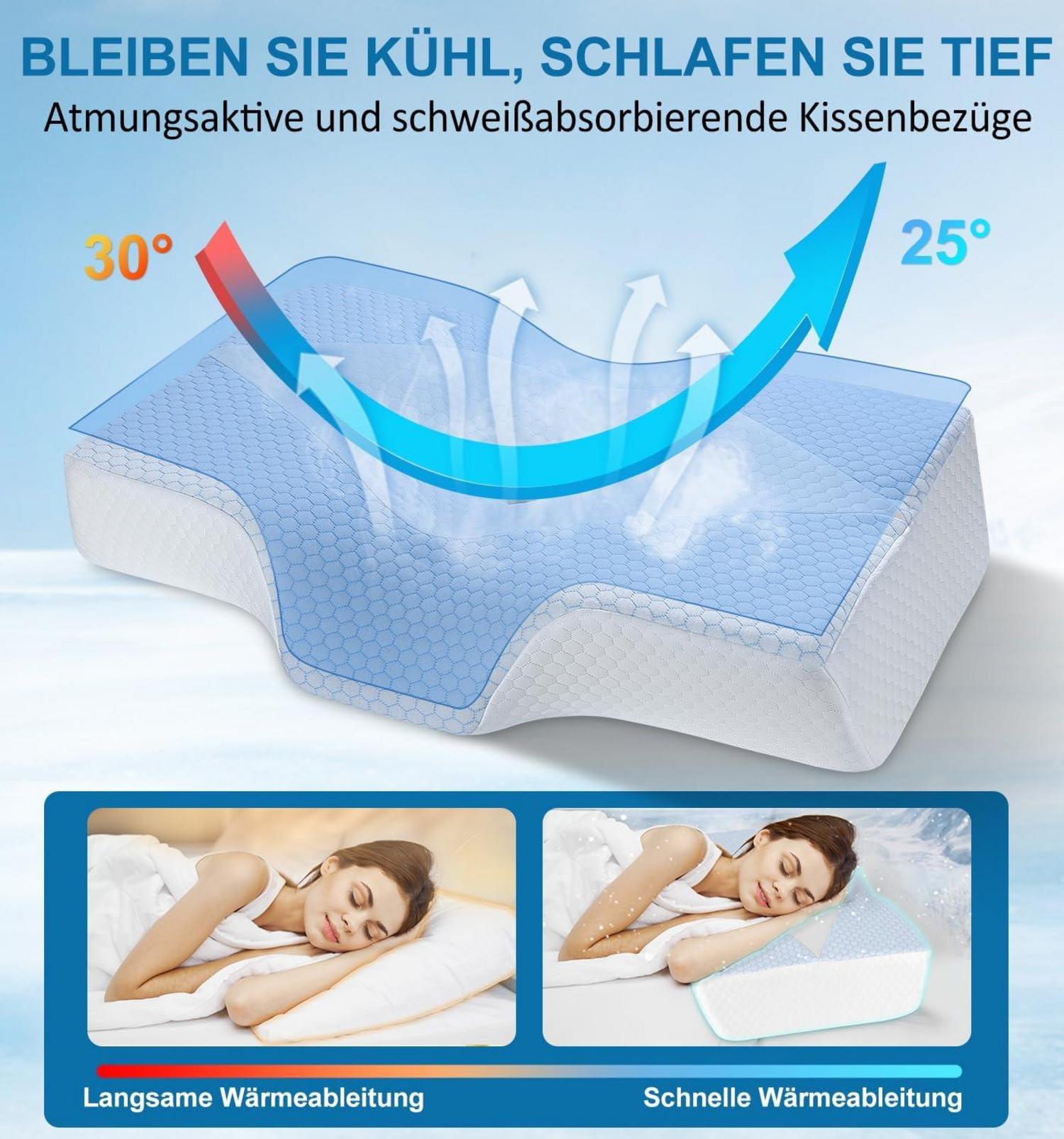Memory Foam Orthopädisches Kopfkissen Nackenschmerzen Kühlend Blau