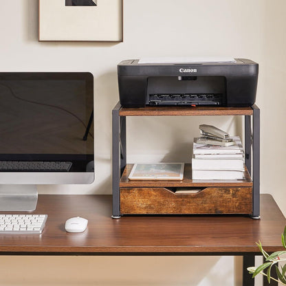 IBUYKE 2 Tier Desktop-Drucker Stand mit Schublade, Rustic Brown