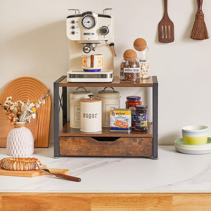 Desktop-Druckerständer 2 Tier mit Schublade - Büro Organizer Rustic Brown