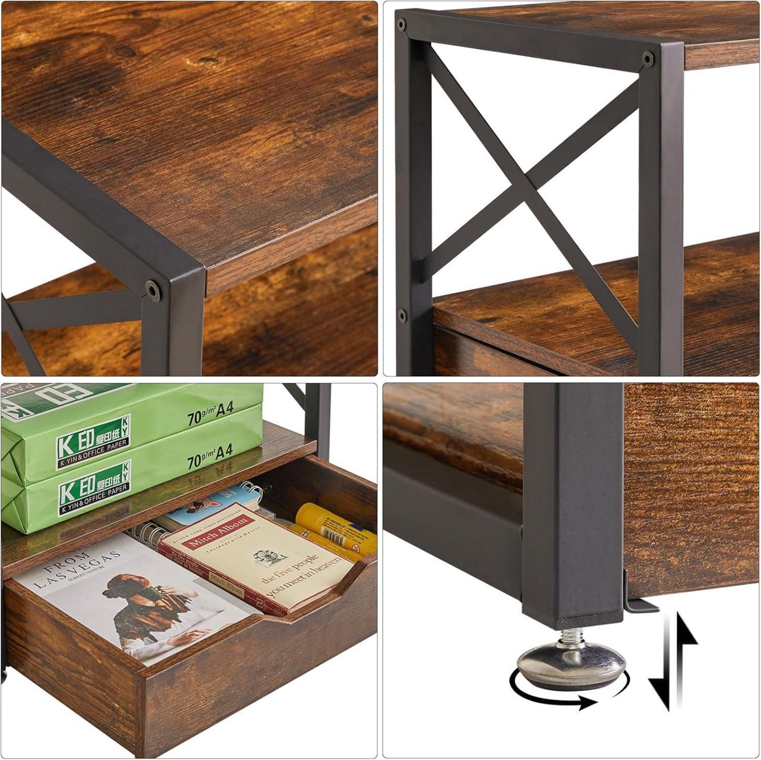 IBUYKE 2 Tier Desktop-Drucker Stand mit Schublade, Rustic Brown