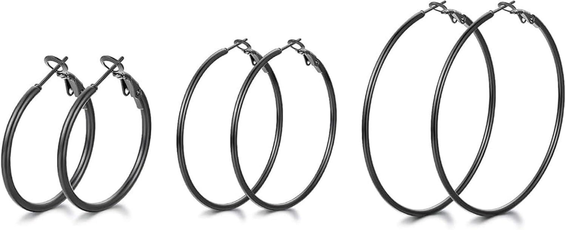 GW Creolen Ohrringe Set Edelstahl 14K Gold 3 Paar 30mm 50mm 60mm Schwarz