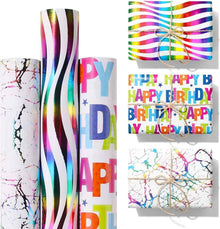 Buntes Geschenkpapier Set 3 Rollen Design Welle Marmor Happy Birthday