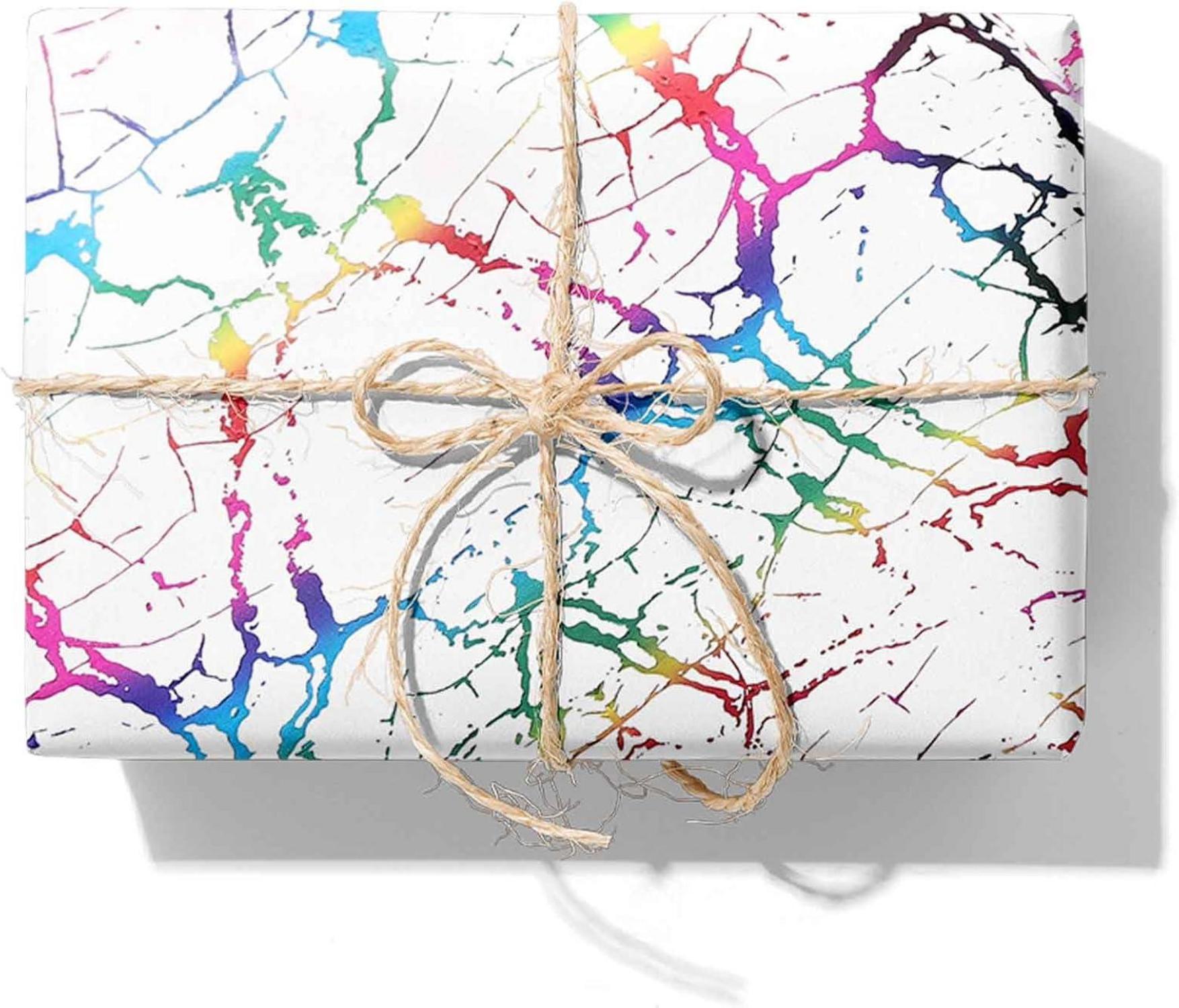 3 Rollen Geburtstag Geschenkpapier Set - Regenbogen Marmor Happy Birthday - 43cm