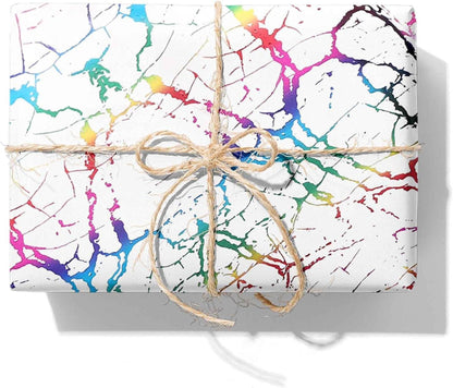 3 Rollen Geburtstag Geschenkpapier Set - Regenbogen Marmor Happy Birthday - 43cm