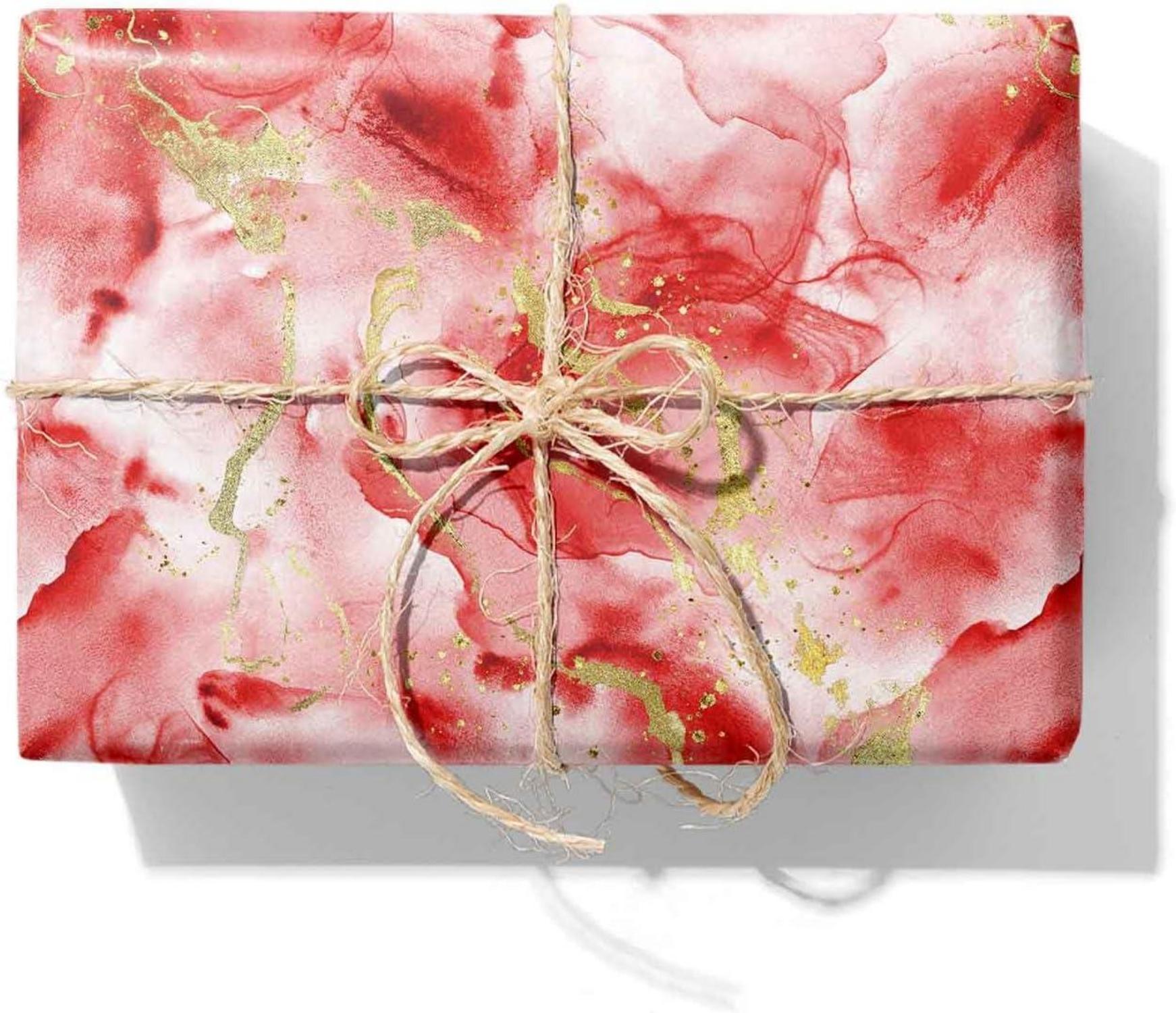 Geschenkpapier Set Rot Mädchen Rosen Marmor funkelnd 43cm x 3m