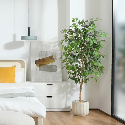 Künstliche Ficus Benjamina Pflanze 150cm Naturholzstamm Topf Home Büro Balkon