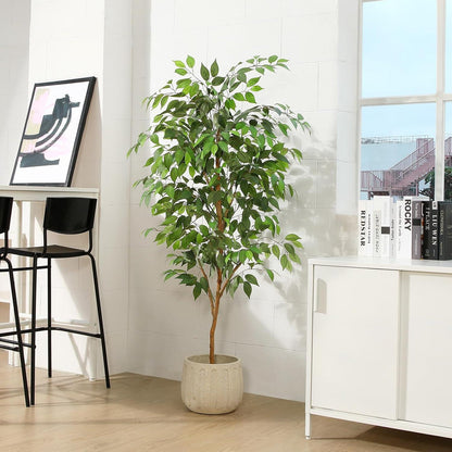 Künstliche Ficus Benjamina Pflanze 150cm Naturholzstamm Topf Home Büro Balkon