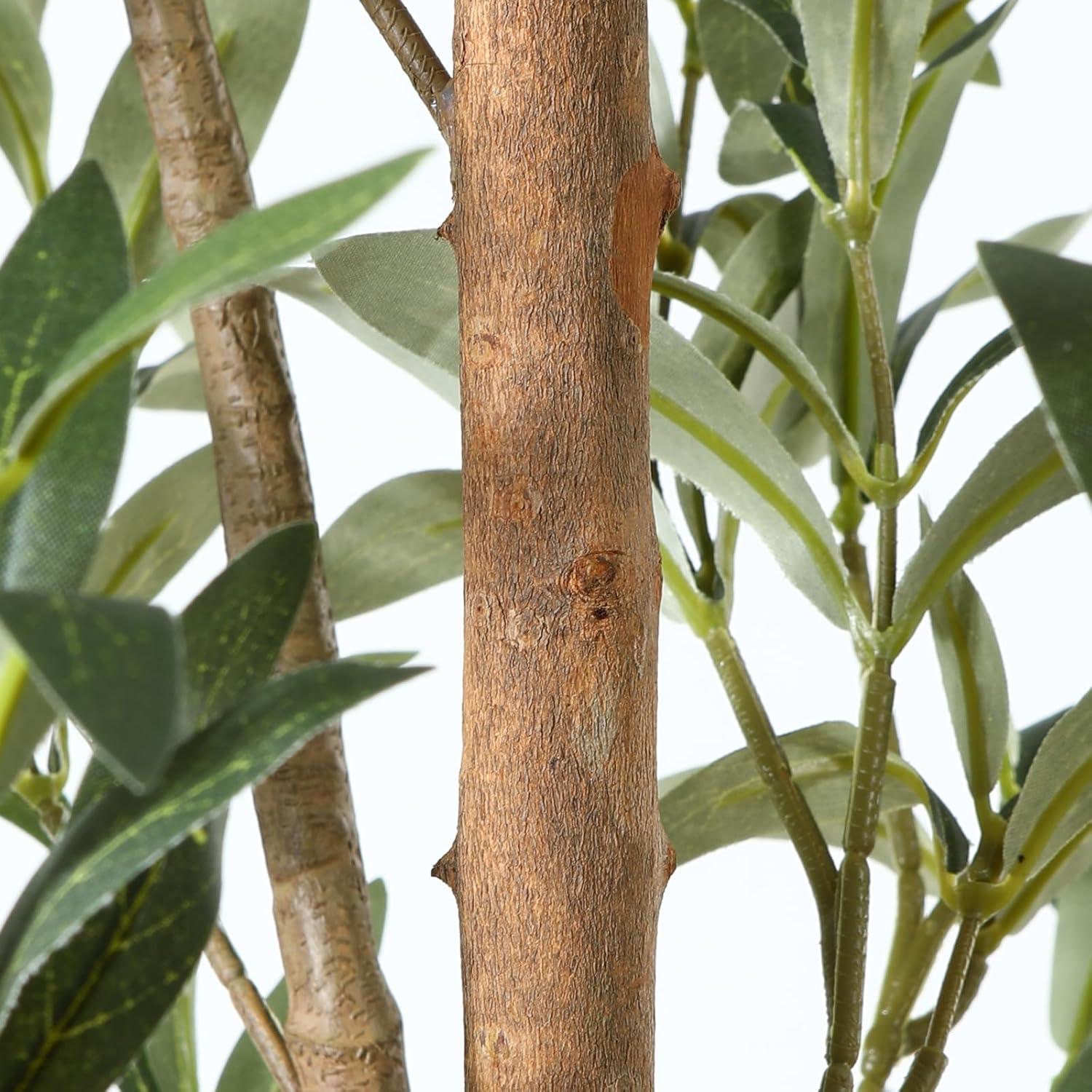 Künstlicher Olivenbaum 150cm mit Naturholzstamm und Früchten, Große Kunstpflanze im Topf