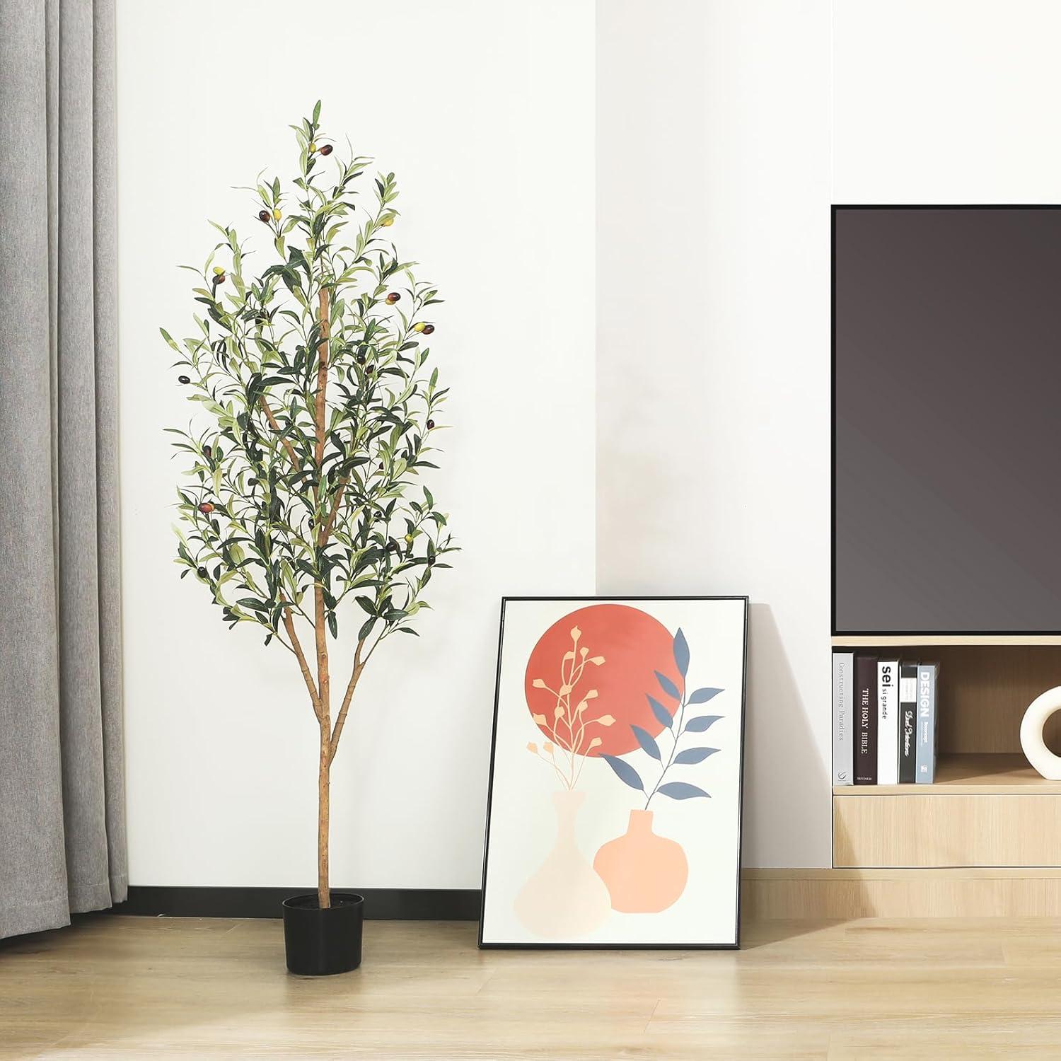 Künstlicher Olivenbaum 150cm Kunstpflanze Naturholzstamm Fake Pflanze