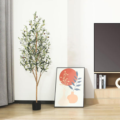Künstlicher Olivenbaum 150cm Kunstpflanze Naturholzstamm Fake Pflanze