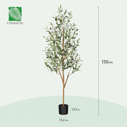 Künstlicher Olivenbaum 150cm Kunstpflanze Naturholzstamm Fake mit