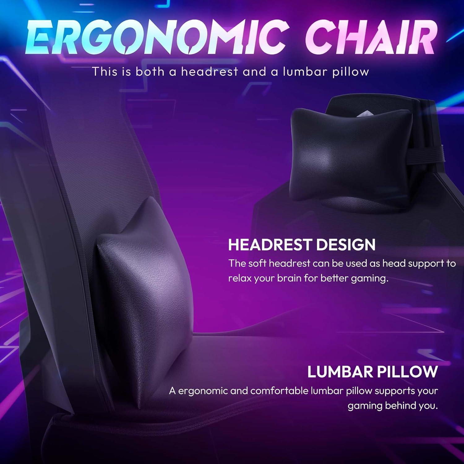 Dowinx LED Gaming Stuhl mit 4D-Armlehnen und RGB, PU Leder, Schwarz