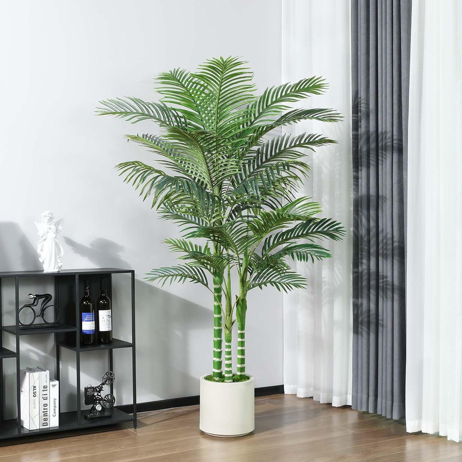 Künstliche Palme 180cm Kunstpflanze Groß Areca Weiß Topf Haus Wohnzimmer Büro