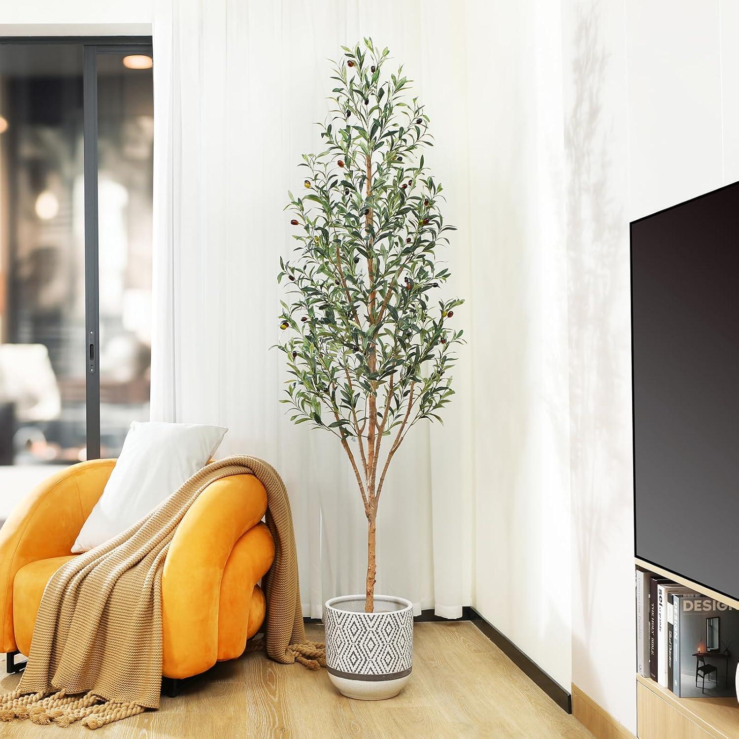 Künstlicher Olivenbaum 210cm groß mit Naturholzstamm und