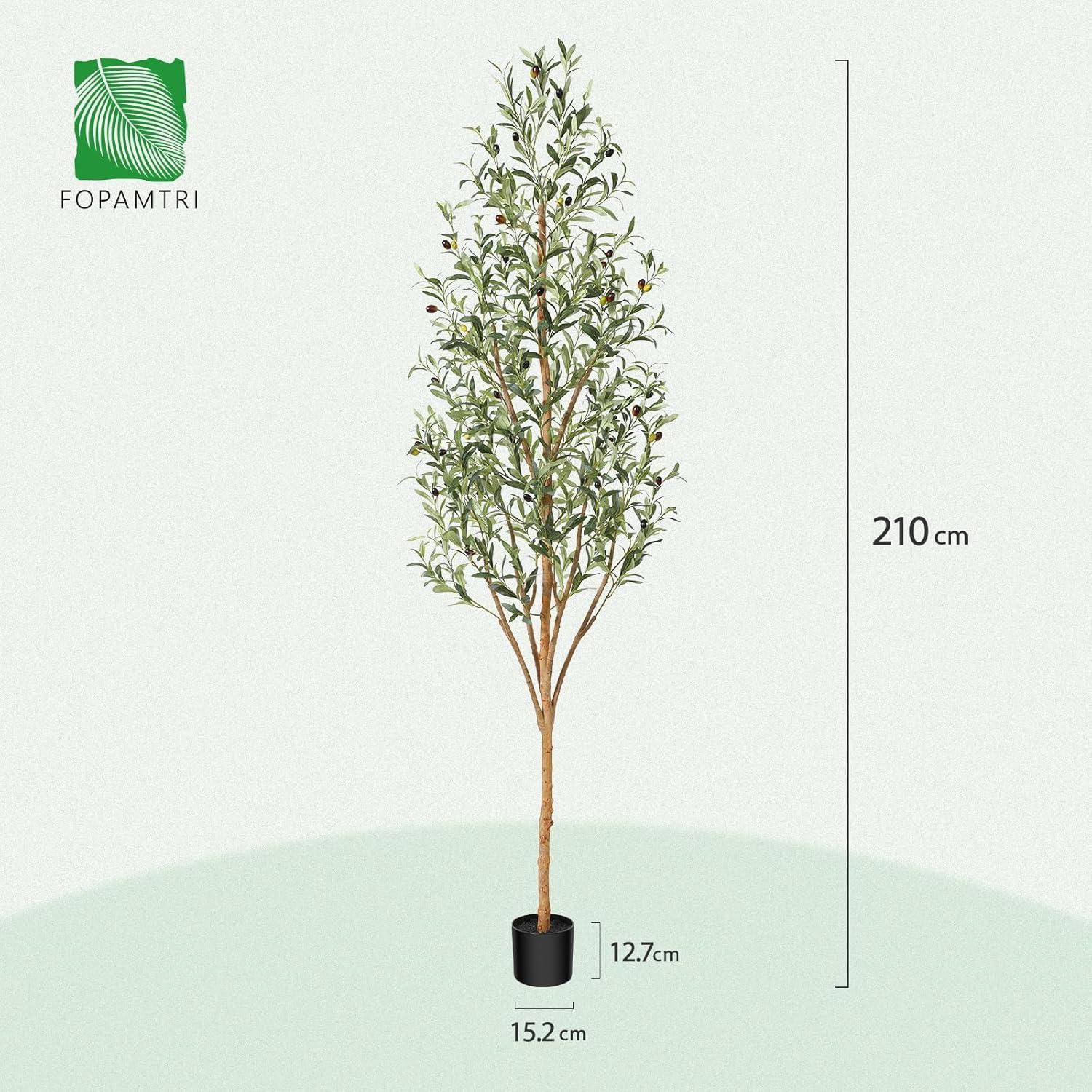 Künstlicher Olivenbaum 210cm Naturholzstamm Groß Fake Kunstpflanze mit