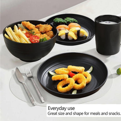 Kyraton Kunststoffgeschirr Set 32-teilig BPA-frei Spülmaschinenfest Service für 8, schwarz