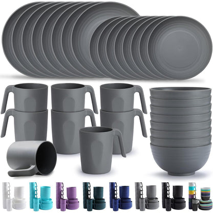 32-teiliges Kunststoffgeschirr Set, wiederverwendbar, für 8 Personen, Grau