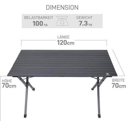 Klappbarer Campingtisch Aluminium 120x70cm 80KG belastbar