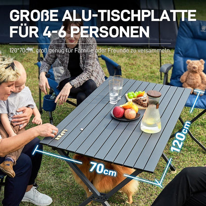 Klappbarer Campingtisch Aluminium 120x70cm 80KG belastbar, mit Tragetasche, Dunkelgrau