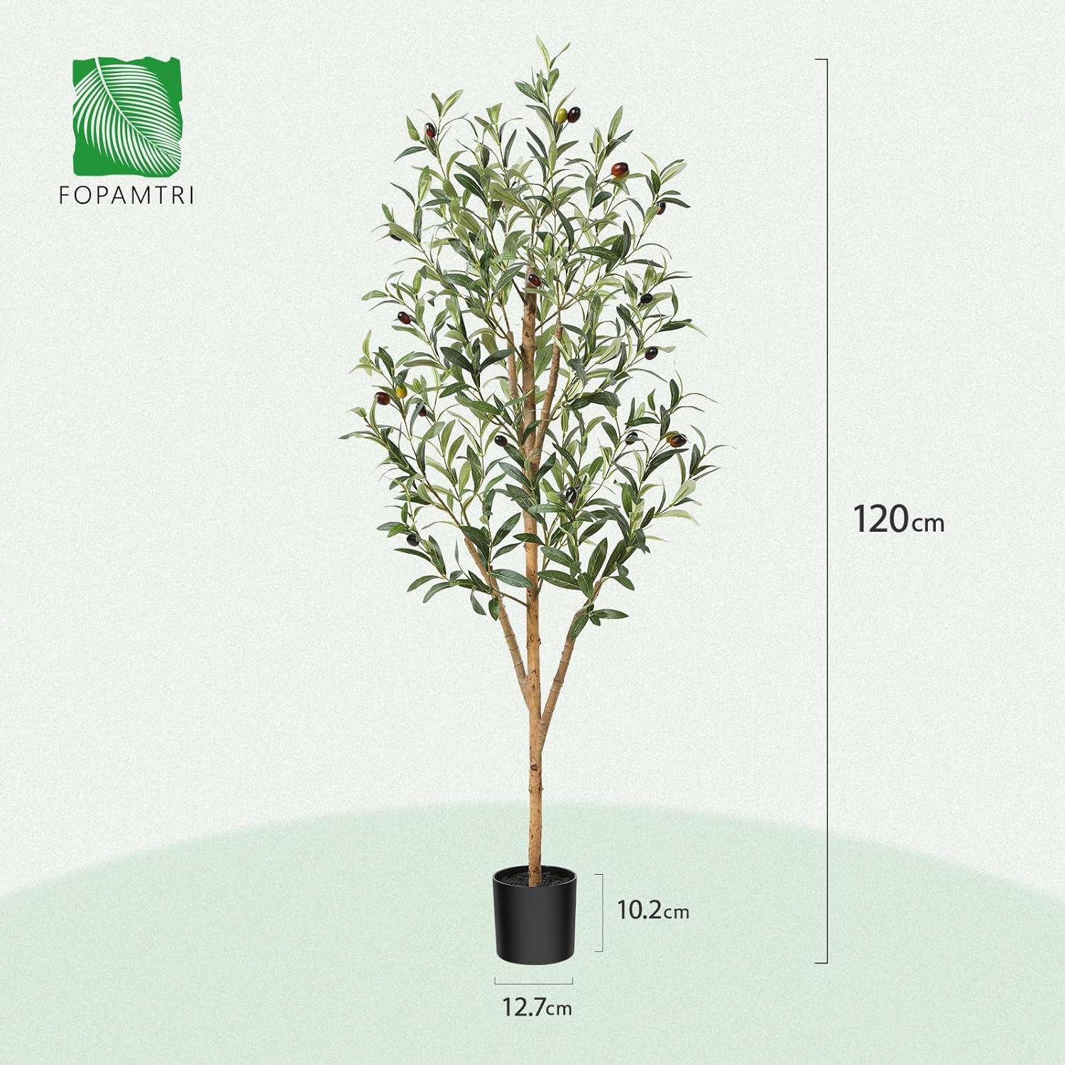 Kunstolivenbaum 120cm, Künstliche Pflanze mit Naturholzstamm
