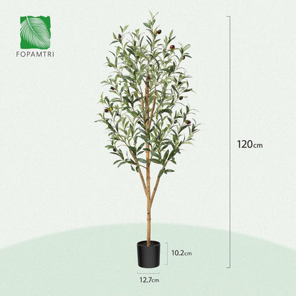 Kunstolivenbaum 120cm, Künstliche Pflanze mit Naturholzstamm